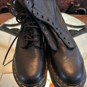 Dr. Martens Black Leather Boots with Yellow Stitching